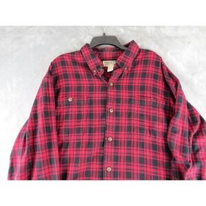 Duluth Trading Co.‎ Mens 2XL Red Black Plaid Button Front Long Sleeve Flannel